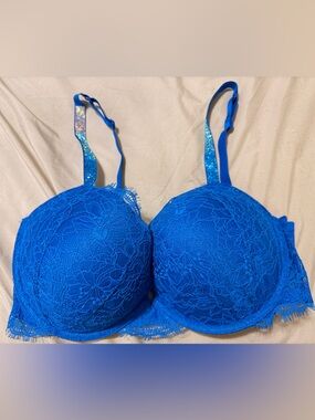 Victoria's Secret Electric Blue Lace Push-Up Bra with Sparkle Straps